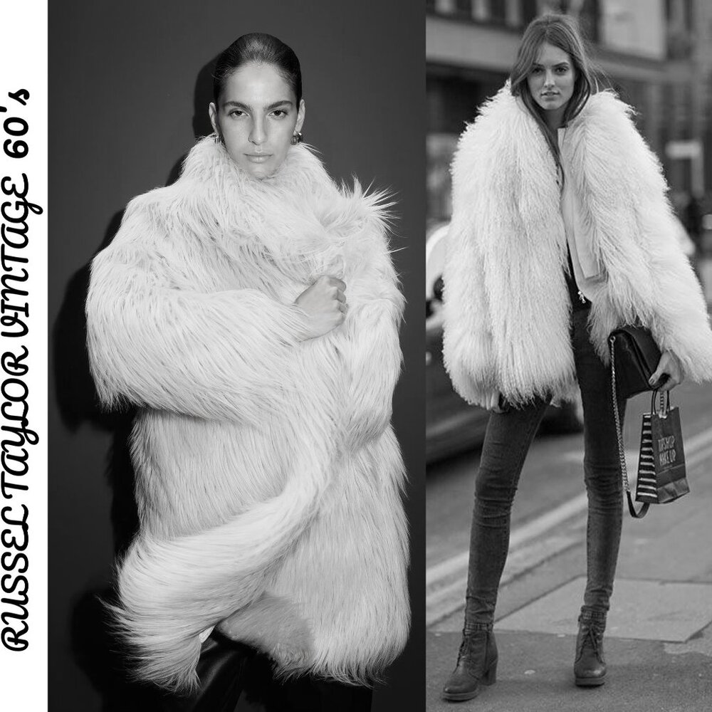 💋ABSOLUTELY STUNNING!💋AUTENTIC 1970's RUSSEL TAYLOR FAUX  FUR COAT in IVORY